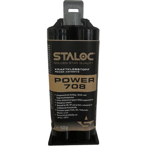Staloc Power 708 2 Komponenten Kleber - Kunststoffkleber für PP, PE, POM, Teflon und EPDM, Strukturklebstoff, 50ml