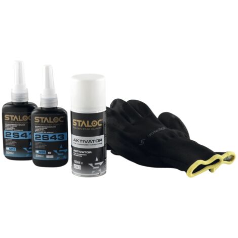 Staloc Schrauben Sicherung Set - 2x Schraubensicherung mittelfest + Aktivator bis M36, 3-teilig