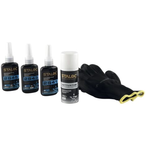 Staloc Schrauben Sicherung Set - 3x Schraubensicherung mittelfest + Aktivator bis M80, 4-teilig