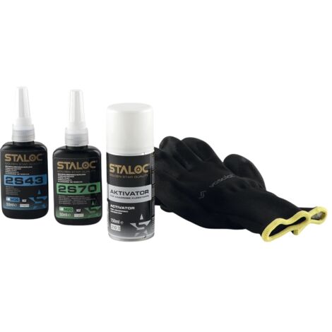 Staloc Schrauben Sicherung Set - Schraubensicherung mittelfest + Schraubensicherung hochfest + Aktivator bis M36, 3-teilig