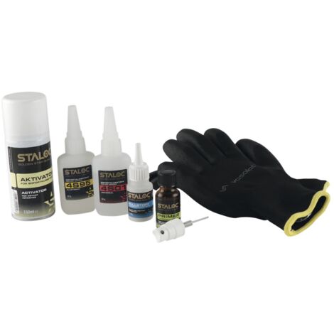 Staloc Sekundenkleber Set Universal, Sofortklebstoff + Füllstoff + Primer & Aktivator, 5-teilig