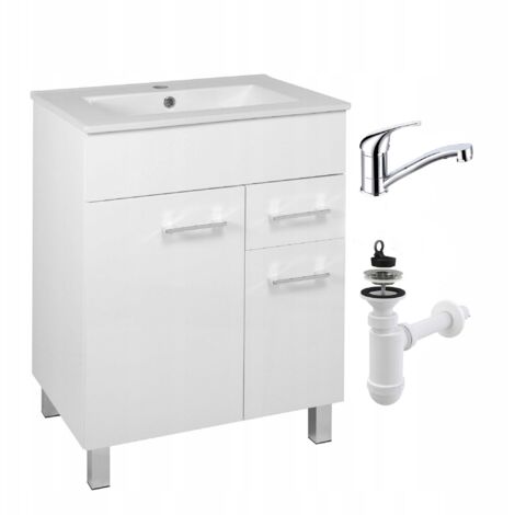 STAMAR  Badezimmermöbel mit Waschbecken 60 - Weiß Hochglanz - Elegant - Praktisch - Große Kapazität