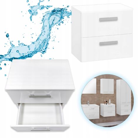 STAMAR  Badezimmerschrank - 50 cm - Weiß glänzend - 2 Schubladen - Elegantes Design - Optimaler Stauraum