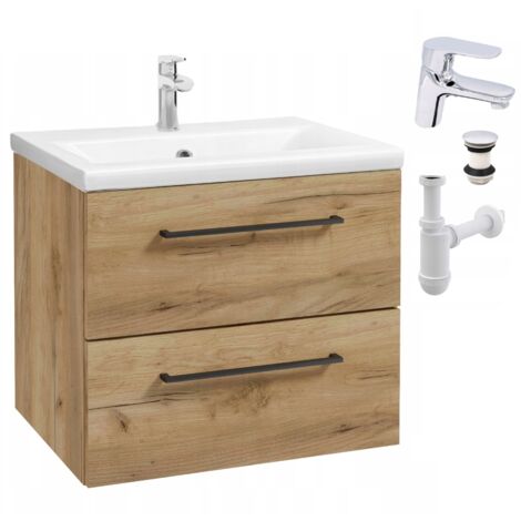 STAMAR  Badezimmerschrank mit Waschbecken - 50 x 40 cm - Eiche gold - Modernes Design, Soft-Close-System