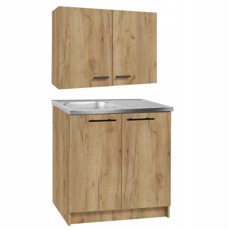 Stamar Küchenmöbel Set - 80 Cm - Eiche Gold - Praktisch Und Elegant - Mit Spüle Und Siphon