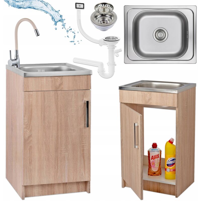 Stamar Küchenschrank 50 Cm - Eiche Sonoma - Praktisch Und Elegant - Mit Spüle Und Armatur