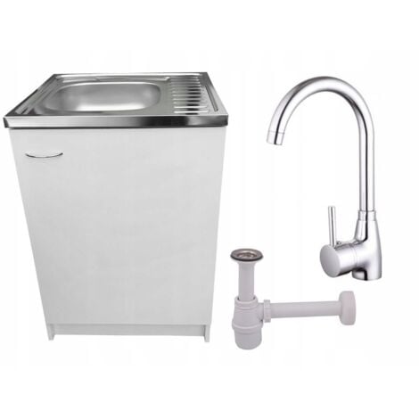 STAMAR Küchenschrank 60 cm - Weiß - mit Spüle und Hochdruckarmatur - praktisch und geräumig