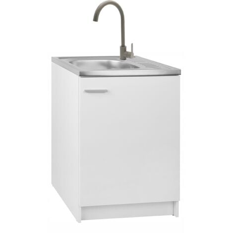 STAMAR Küchenunterschrank 60x60 - Weiß - Mit Spüle und Olivenarmatur - Kompakt und Funktional