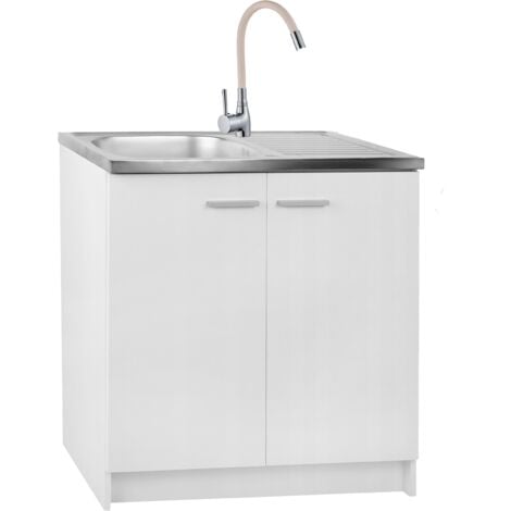 STAMAR Küchenunterschrank mit Spüle - 80 cm - Weiß - Elegantes Design - Komplettset mit Armatur