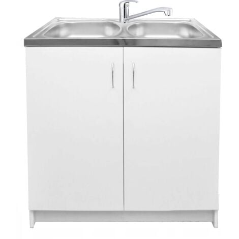 STAMAR Küchenunterschrank mit Spüle + Armatur 80x50 - Weiß - Elegant und Praktisch - Made in Polen