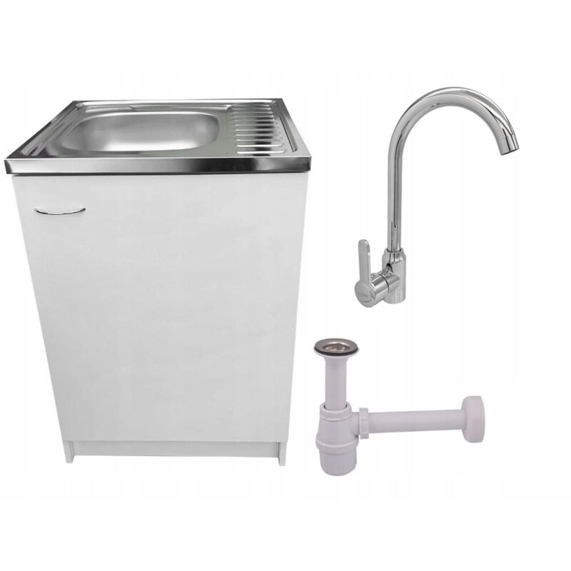 Meuble de cuisine 60 cm - Blanc - Avec évier et robinet haut - Pratique et spacieux
