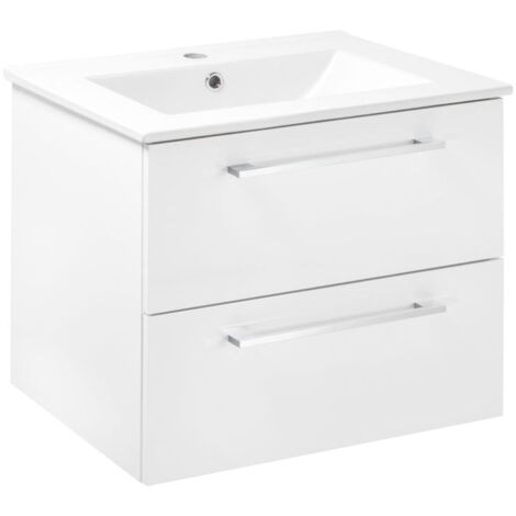 STAMAR  Waschbeckenunterschrank 60 cm - Weiß glänzend - 2 Schubladen - Elegantes Design - Soft-Close System
