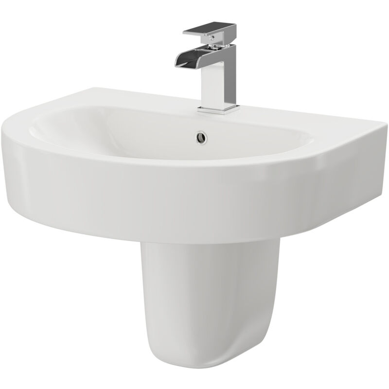 Stamford 550mm Basin with 1 Tap Hole and Semi Pedestal - White - Wholesale Domestic