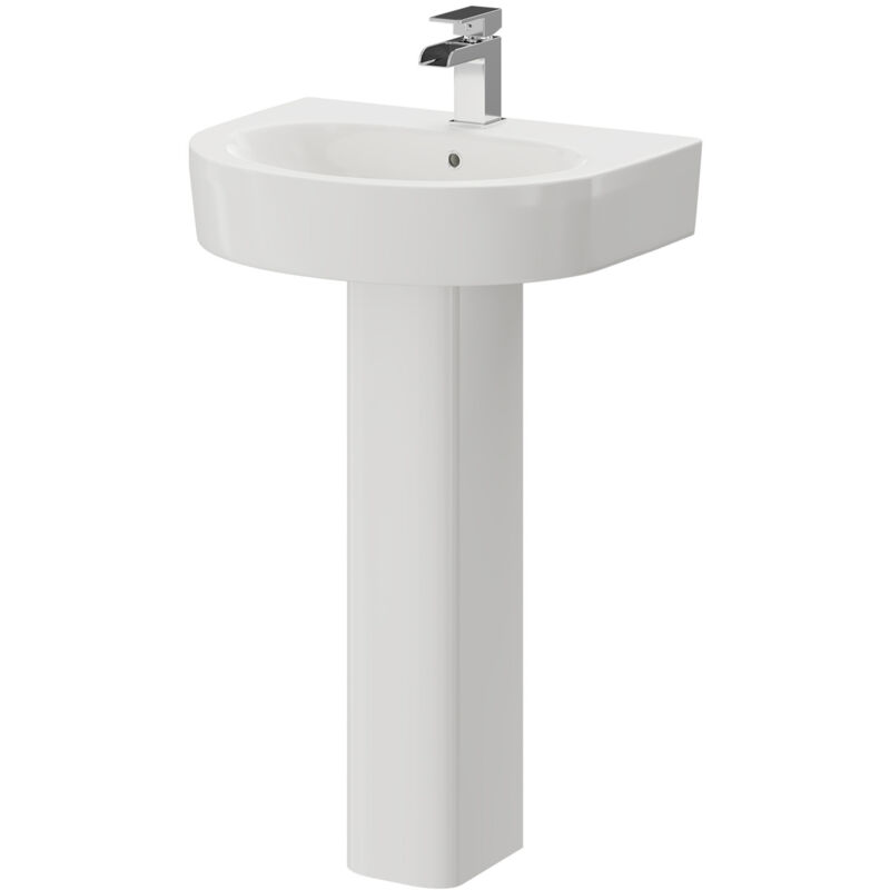 Stamford 550mm Basin with 1 Tap Hole and Full Pedestal - White - Wholesale Domestic