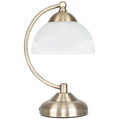 Stamford Crescent Table Lamp with Glass Shade - Antique Brass - Including LED Bulb