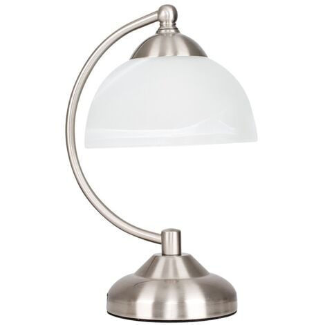 Stamford Curved Brushed Chrome and Frosted Glass Bedside Table Lamp
