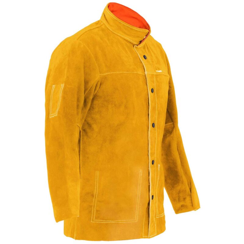 Veste De Soudure Cuir Vachette Croûte Bovin Ignifugé m Protection Jaune