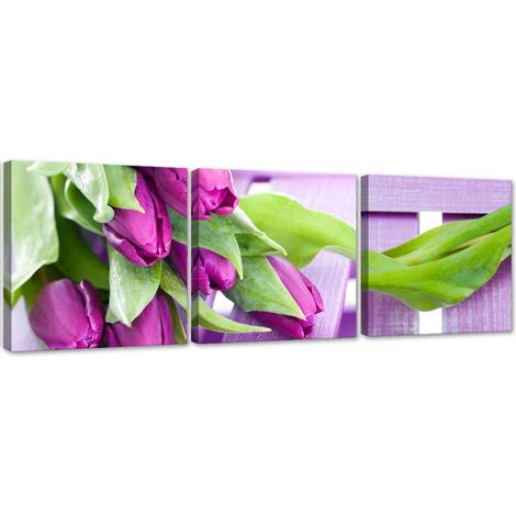 Stampa su tela 3 parti, Fiore di tulipano rosa - 120x40