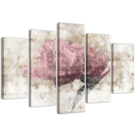 Stampa su tela 5 parti, Fiore pastello - 100x70