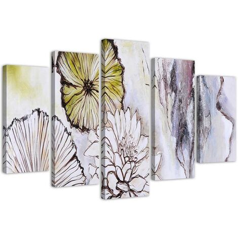 Stampa su tela 5 parti, Fiori Acquerello Beige - 150x100