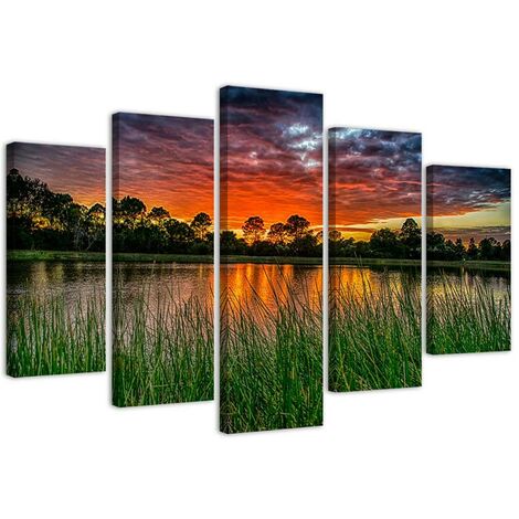Stampa su tela 5 parti, Il cielo al tramonto - 150x100