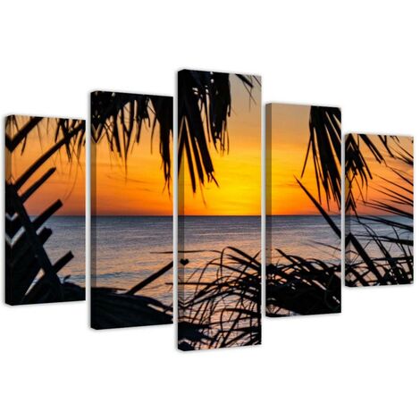 Stampa su tela 5 parti, Il mare al tramonto - 200x100