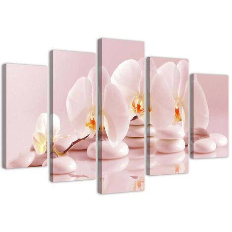 Stampa su tela 5 parti, Orchidea su pietre - 200x100