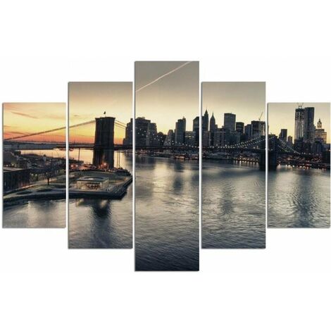 Stampa su tela 5 parti, Ponte di Brooklyn a New York - 200x100
