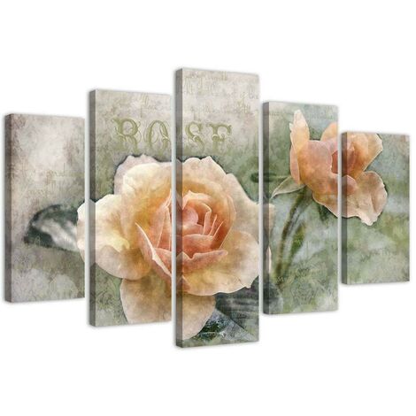 Stampa su tela 5 parti, Rose da tà¨ shabby chic - 200x100