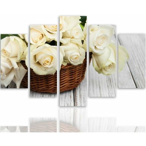Stampa su tela 5 parti, Rose in un cesto - 200x100
