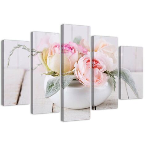 Stampa su tela 5 parti, Rose in un vaso bianco - 100x70