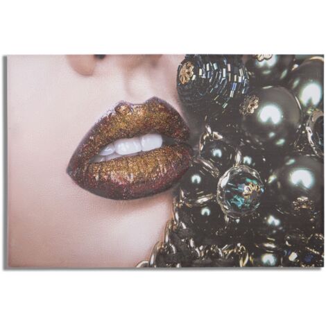 Stampa su Tela Beautiful Lips 80x3,8x120 cm in Legno e Tessuto