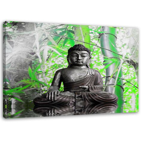 QUADRO BUDDHA CM 150x80 grigio dipinto a mano su tela cotone telaio legno  Budda EUR 166,95 - PicClick IT