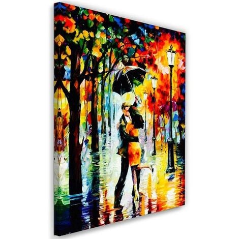 Stampa su tela, Coppia di innamorati sotto l'ombrello - 40x60