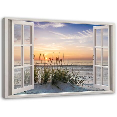 Stampa su tela, Finestra con vista sulla spiaggia - 60x40
