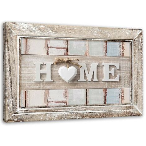 Stampa su tela, Iscrizione a casa con cuore in una cornice in stile vintage - 90x60