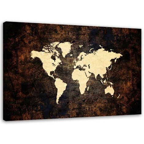 Stampa su tela, Mappa del mondo marrone - 120x80