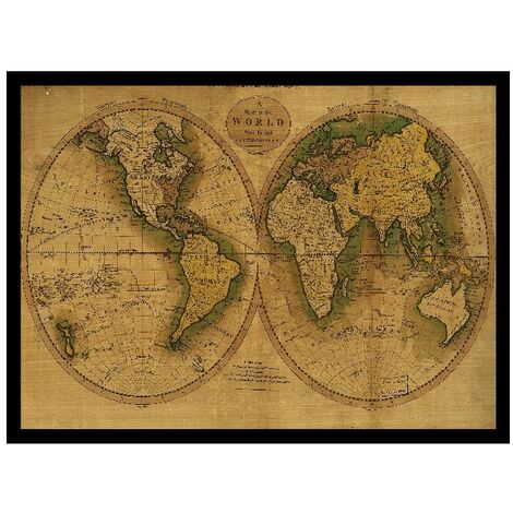 Mappamondo vintage bianco 1 - Quadro moderno con mappa del mondo astratto  stampa su tela 70x50 cm