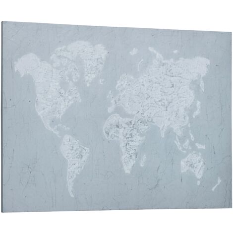Stampa su Tela Mondo 120x90 cm in Legno di Pino Grigio e Bianco