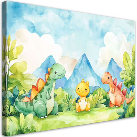 Stampa su tela per cameretta, Divertenti dinosauri Colorati - 60x40