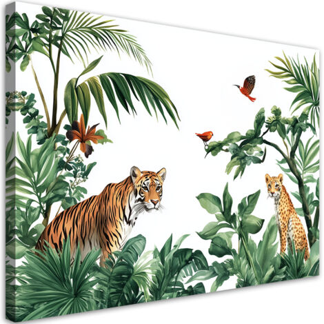 Stampa su tela per cameretta, Palme Animali tigre Africa - 120x80