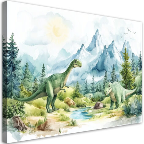 Stampa su tela per ragazzo, Dinosauri Rettili preistorici Paesaggio verde - 60x40