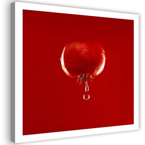 Stampa su tela, Pomodoro e gocce d'acqua - colore - 40x40