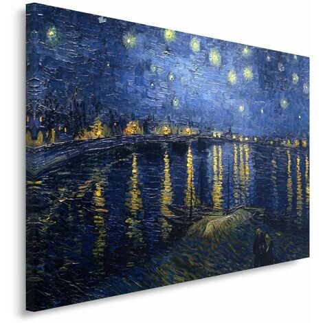 Stampa su tela, Riproduzione di un dipinto di V. van Gogh - Una notte stellata sul Rodano - 100x70