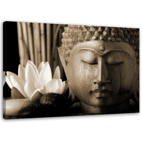Stampa su tela, Testa di Buddha con giglio - 120x80
