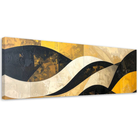 Stampe su Tela, Astrattismo linee forme giallo nero oro, 90x30