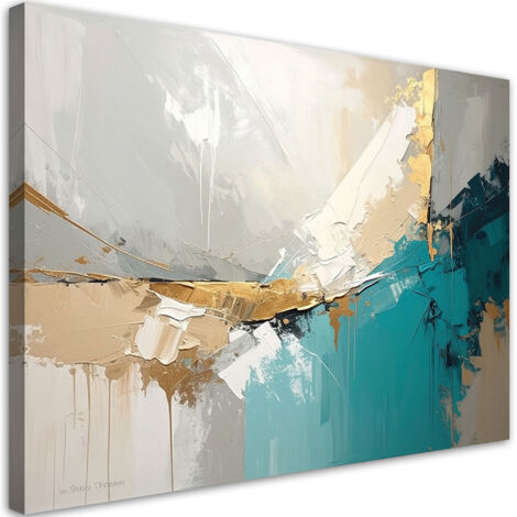 Stampe su Tela, Astrazione beige turchese, 30x20