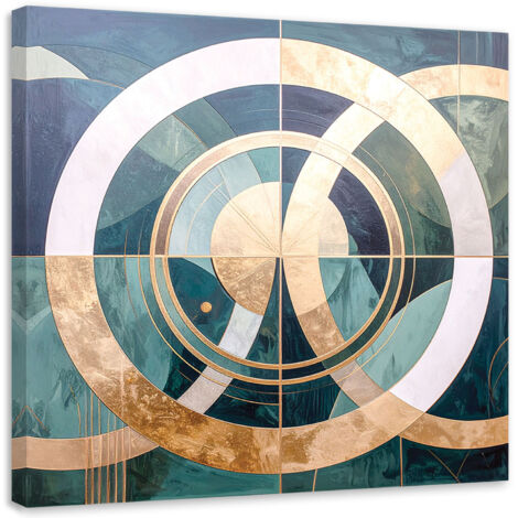 Stampe su Tela, Astrazione cerchi in beige e turchese, 20x20