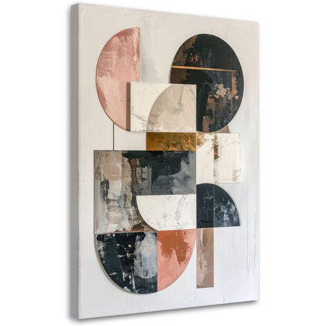 Stampe su Tela, Astrazione geometrica decorazione moderna in bianco nero rosa e accenti dorati, 60x90