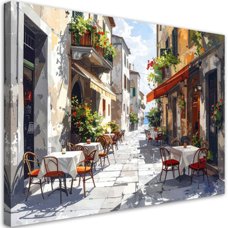 Stampe su Tela, Caffè italiano con vista sul mare, 45x30